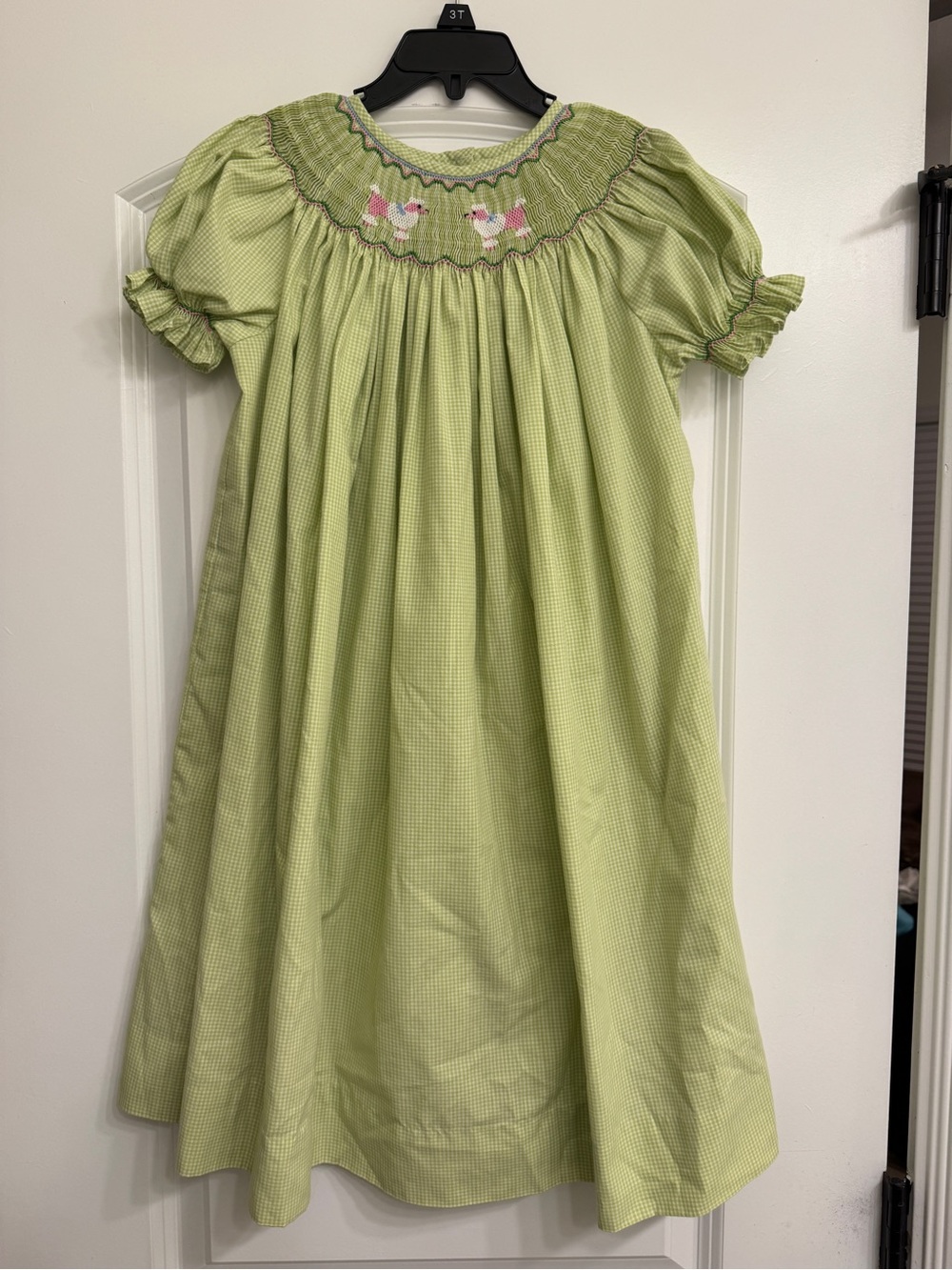 Light Green Smocked Girls' Dress with Pony Detail